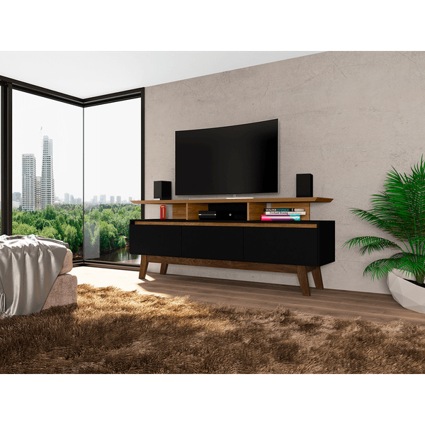 Rack para TV até 60'', 3 Portas, 1 Prateleira, 4 Pés - Rubi Retrô Cinamomo / Preto Fosco