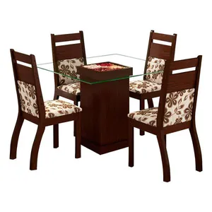 Mesa de jantar 4 Cadeiras com Tampo de Vidro - Viero Móveis Andi Ártico / Chocolate