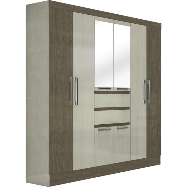 Guarda-roupa 8 Portas com Espelho - Moval Ímola Avelã / Carvalho