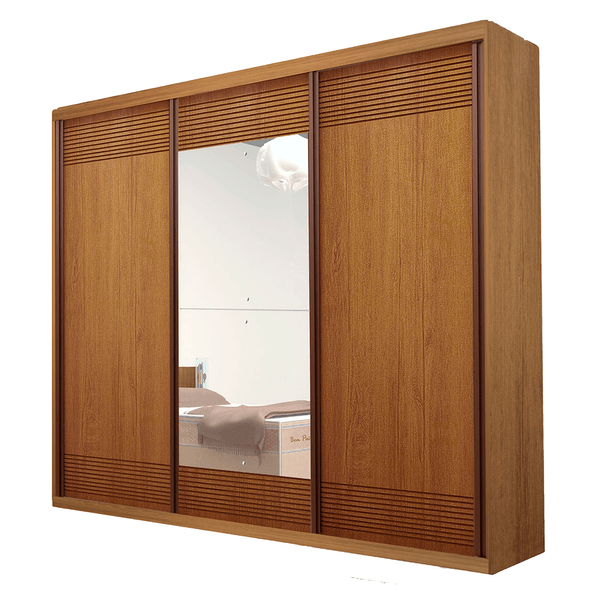 Guarda-Roupa Casal Penedo em MDF 3 Portas 6 Gavetas Bom Pastor Amêndoa