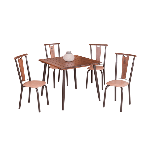 Mesa de Jantar com 4 Cadeiras, Tampo de Madeira - Modecor Calcário Café / Tabaco