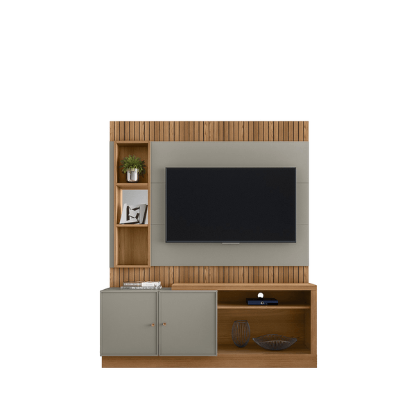 Estante Home Dourados em MDF/MDP com Espelho para TV até 55'' Amêndoa / Titânio