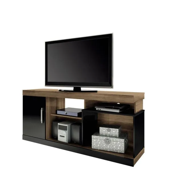Rack com Rodízio - Linea Brasil Malibu Cappuccino Wood / Preto