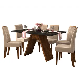 Mesa de Jantar Cristina com 6 cadeiras Linho Saara , MDP e MDF - Novo Mundo Preto Veludo