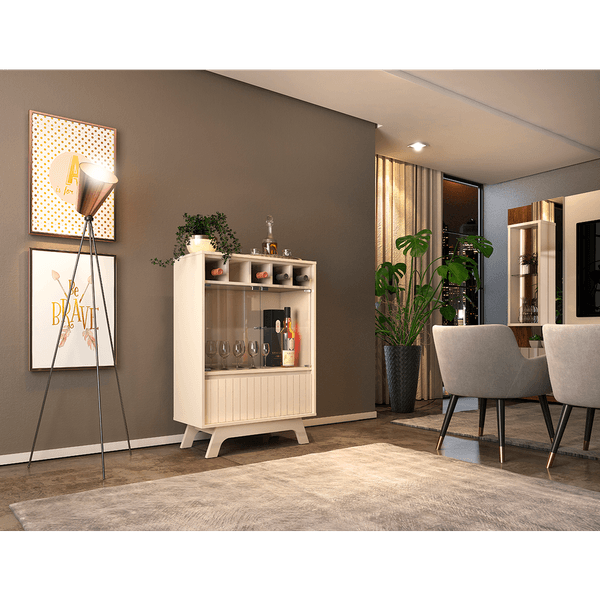 Cristaleira em MDF/MDP, 3 Portas, 5 Nichos, 2 Pés - Tulipa Off-White