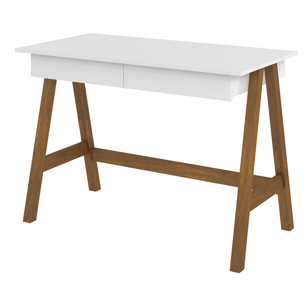 Escrivaninha em MDF/Pinus Taeda, 2 Gavetas - Old Branco / Amêndoa