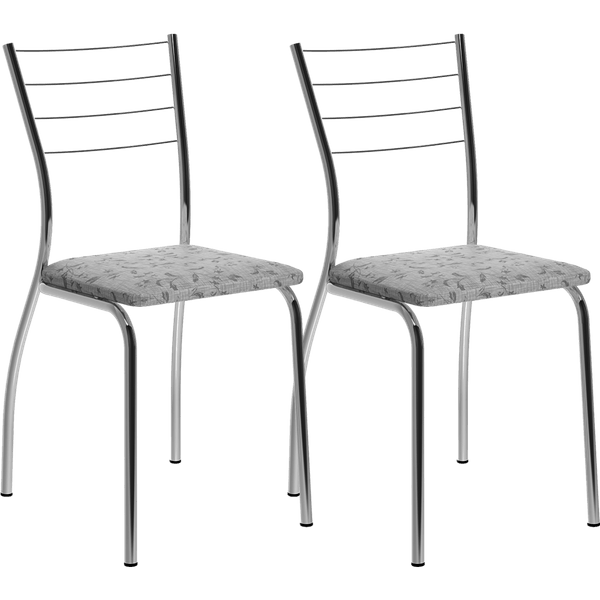 Conjunto 2 Cadeiras Aço Cromado Revestimento em Tecil - Carraro 1700 Branco Fantasia