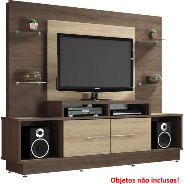 Estante Home com 4 Prateleiras de Vidro - Belaflex Dakar Cacau / Amêndoa