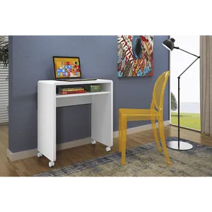 Escrivaninha Office em MDP/MDF, 1 Prateleira, Pés Rodízios - Smile Branco