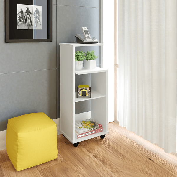 Mesa Lateral em MDP 15mm, 1 Prateleira, Sapatas Plásticas - Bis Branco