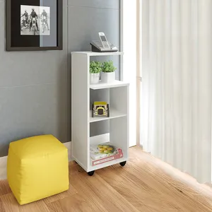 Mesa Lateral em MDP 15mm, 1 Prateleira, Sapatas Plásticas - Bis Branco