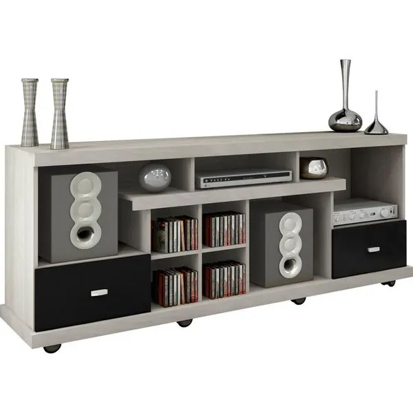Rack com 2 Gavetas - Germai Mega Carvalho Bianco / Preto