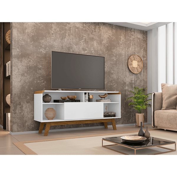 Rack para TV 55'', MDP/MDF, 1 Prateleira, 1 Porta - Lazuli Retrô Branco