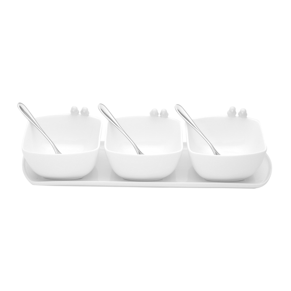 Conjunto para Servir Birds da Wolff, Com Talheres e Bandeja, Porcelana e Aço Inox - 17295