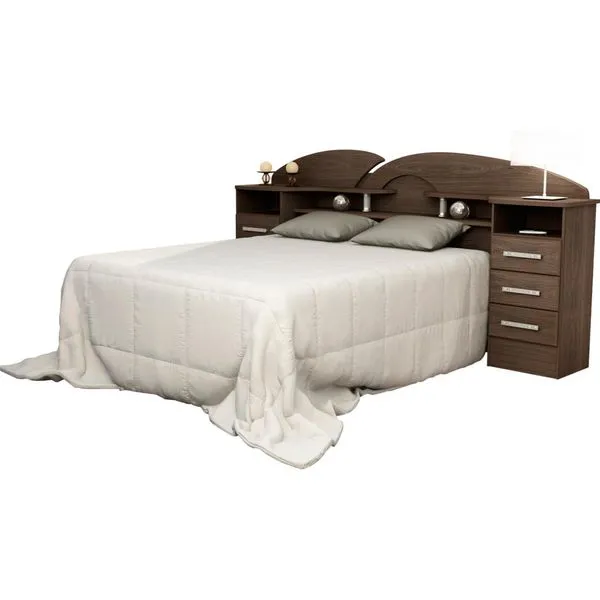 Cabeceira Casal com 2 Criados 140cm - Gelius Premium Café Touch