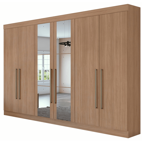Guarda-roupa em MDF, Com Espelho, 6 Portas, 4 Gavetas - Castellaro Carvalho Naturale