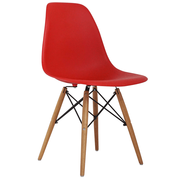 Cadeira em Madeira e metal, Assento Polipropileno - Eames Vermelho
