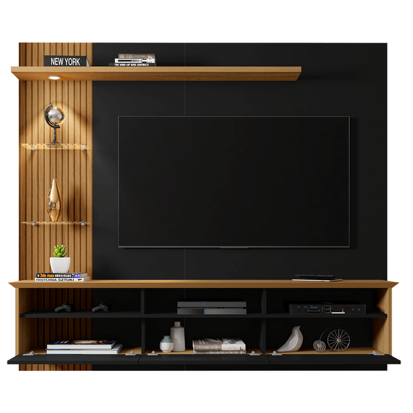 Painel para TVs até 65'', MDP, 3 Portas, 2 Nichos, 2 Prateleira - Trend Preto Fosco/Cinamomo