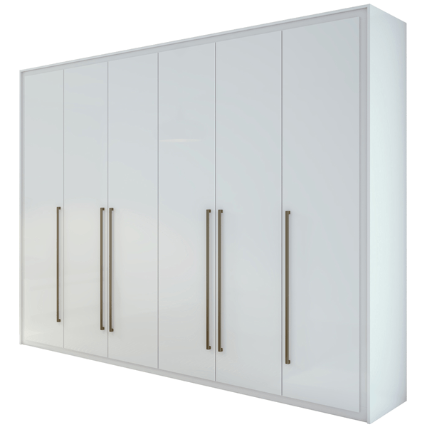 Guarda-roupa em MDF, 6 Portas, 6 Gavetas, Puxadores de Alumínio - Reali New Branco