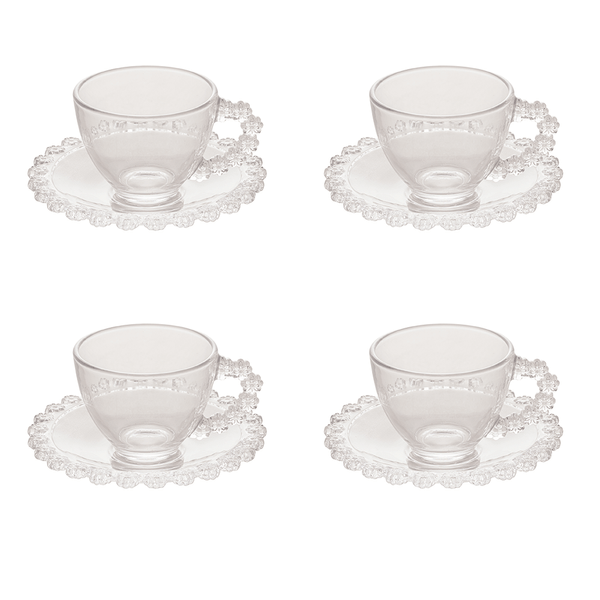 Conjunto de Xícaras Para Café Com Pires Daisy Wolff 4 Peças 80ml Cristal