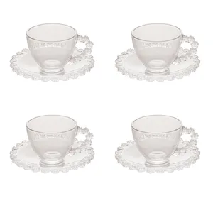 Conjunto de Xícaras Para Café Com Pires Daisy Wolff 4 Peças 80ml Cristal