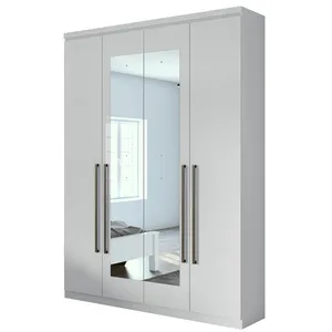 Guarda-roupa em MDF, Com Espelho, 04 Portas, 02 gavetas, 02 Prateleiras - Alonzo New Branco