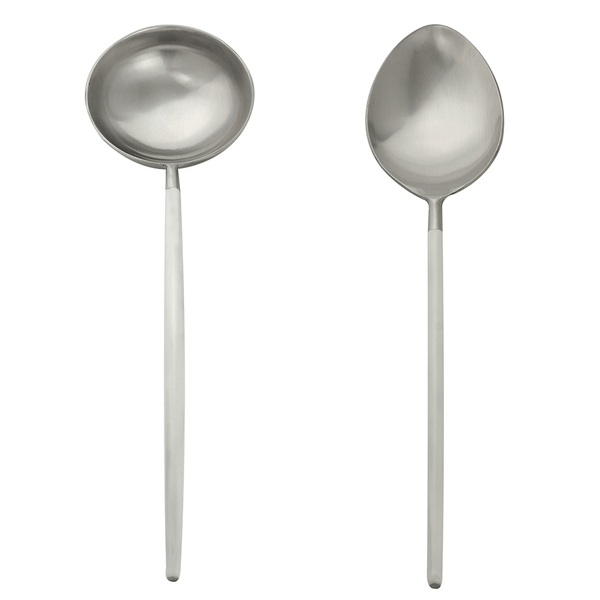 Conjunto para Servir Tokyo Wolff, 2 Peças, Com Colher e Concha, Aço Inox, Inox/Off-White - 71619 Inox / Off-White