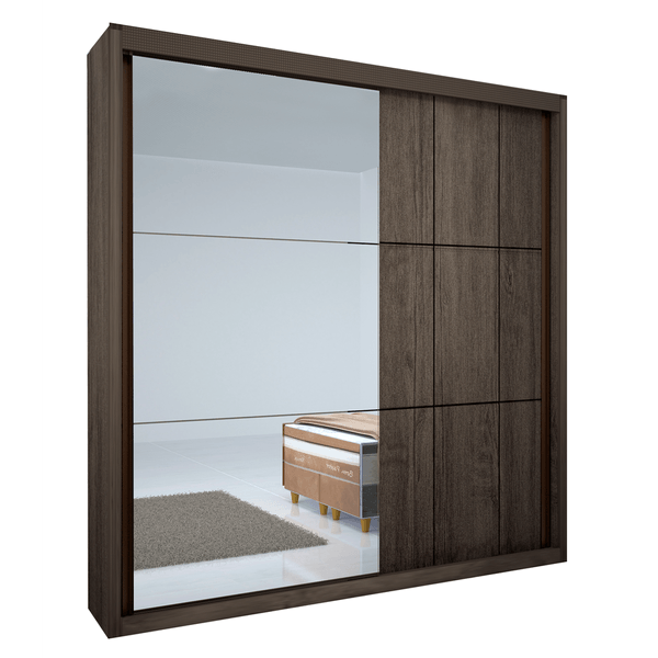 Guarda-Roupa Casal em MDF, 2 Portas, 3 Gavetas, Espelho - Bom Pastor Ghaia Café