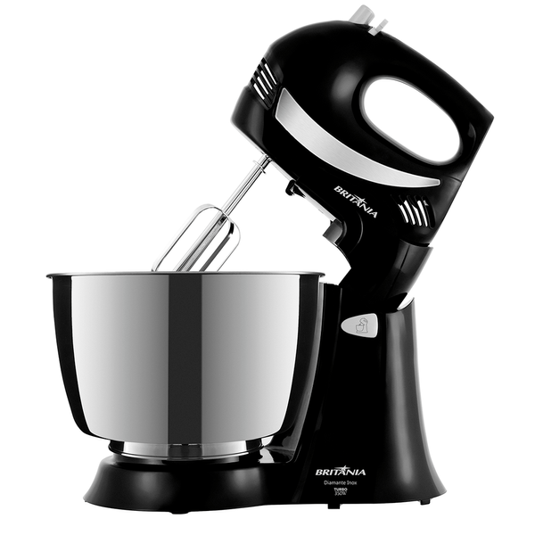 Batedeira Britania Diamante Inox, 4 Velocidades + Turbo, 400W, Preto/Inox - 33401164 110V