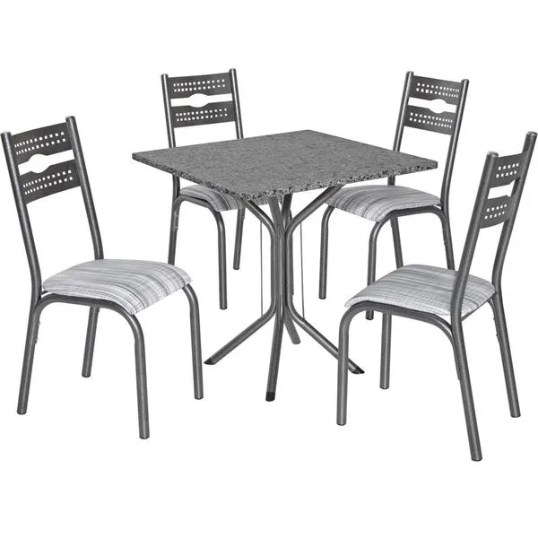 Mesa de Jantar 5 Peças em Granito - Ciplafe Luna 284 Craqueado / Branco Listrado