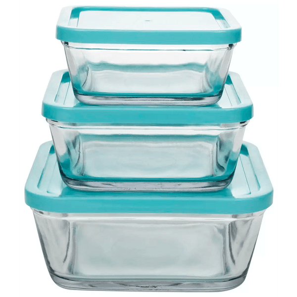 Conjunto Potes Quadrados da Casa Ambiente, 3 Peças, Vidro, Tampa em Plástico - JGTI039