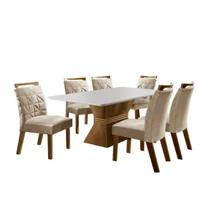 Mesa de Jantar 6 Cadeiras, Impressão UV, em MDF - Lj Móveis Cronos Castanho / Bege