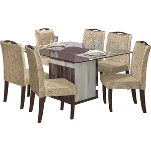 Mesa de Jantar DJ Móveis Napoli 6 Cadeiras, Vidro 140 Belfort Oak / Blanc Madére