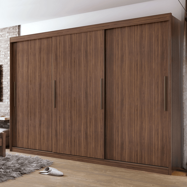Guarda-roupa em MDF, 3 Portas, 4 Gavetas - Taurus Imbuia Naturale / Off White