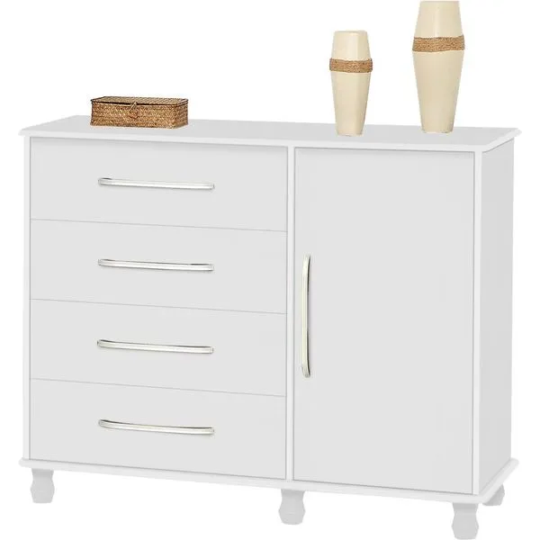 Cômoda Sapateira Rv Móveis Grécia com 4 Gavetas, 1 Porta Branco