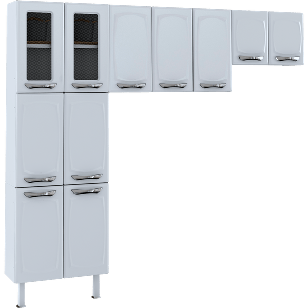 Cozinha de Aço Colormaq Leblon, 11 portas, 3 Peças em Aço e Vidro Branco