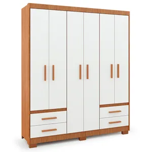 Guarda-Roupa Casal MDP 6 Portas 4 Gavetas 3 Prateleiras Puxadores MDF - Primacy Freijó / Off White
