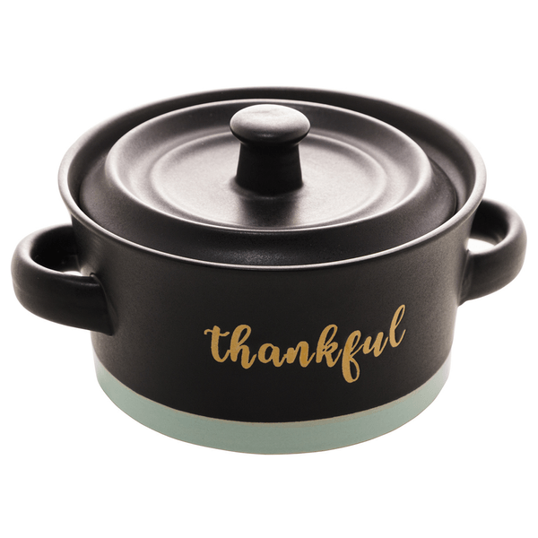 Mini Caçarola Thankful da Bon Gourmet, Cerâmica, Preto, 13x6cm - 28540