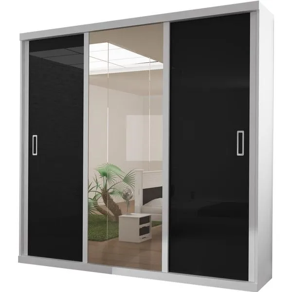 Guarda-roupa 3 Portas De Correr - Bom Pastor Pratik Flex Branco / Preto