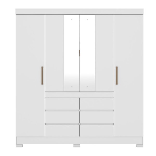 Guarda-Roupa Casal MDP 4 Portas 6 Gavetas com Pés Destaque Branco