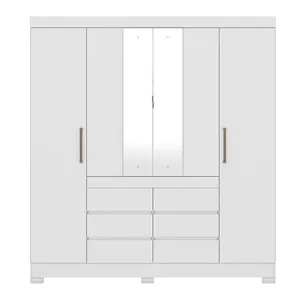 Guarda-Roupa Casal MDP 4 Portas 6 Gavetas com Pés Destaque Branco