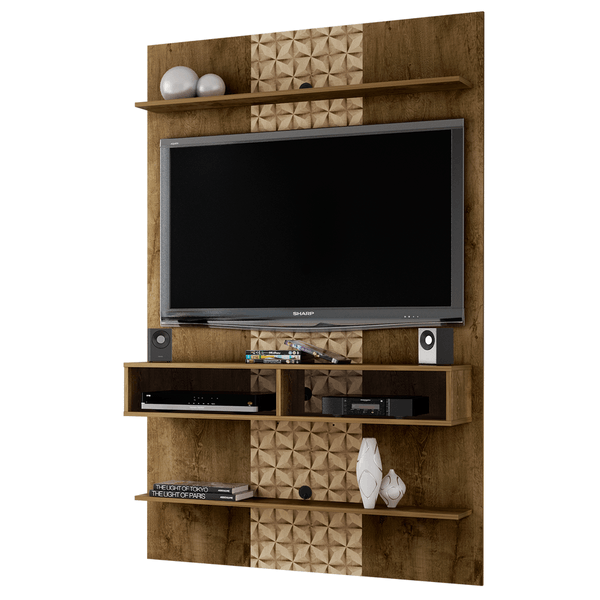 Painel para TV de até 47'', em MDP, 4 Prateleiras, 2 Nichos - Vega Madeira Rústica / Madeira 3D