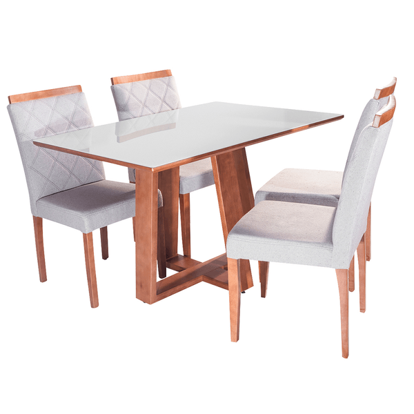 Mesa de Jantar Cedro com 4 Cadeiras Madeira Maciça Mel / Off White