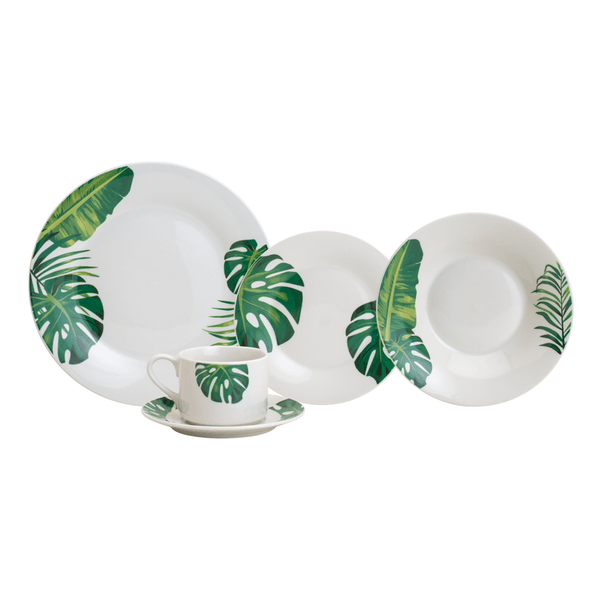 Aparelho de Jantar e Chá Tropical, 20 Peças, Porcelana, Branco - 2274