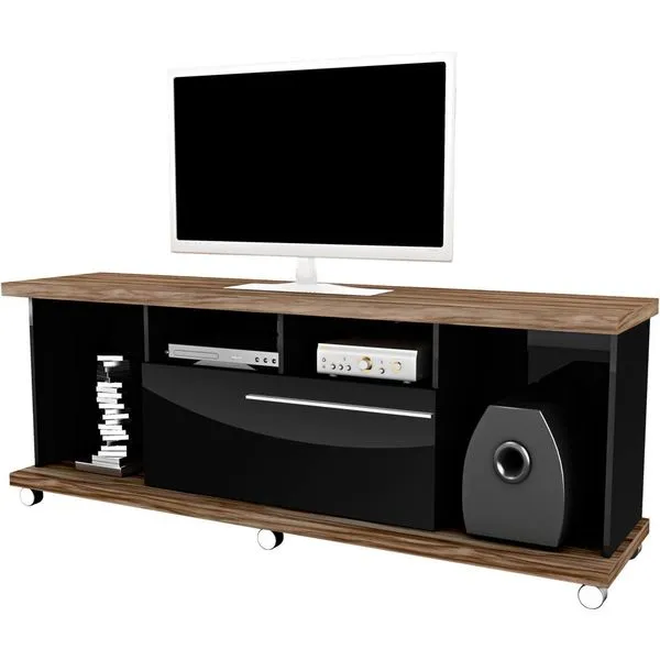 Rack com Porta Basculante Dj Móveis - Galax Carvalho Vittro / Preto