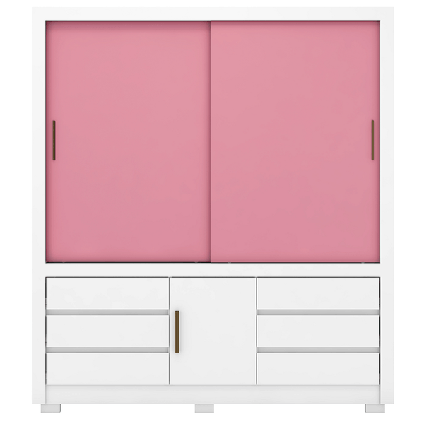 Guarda Roupa Casal MDP Florida 3 Portas 6 Gavetas com Pés Demóbile Branco / Rosa / Branco Flex