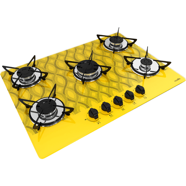 Cooktop Casavitra 5 Bocas Wavy com Queimador Rápido, Amarelo - E10E55.534 Bivolt