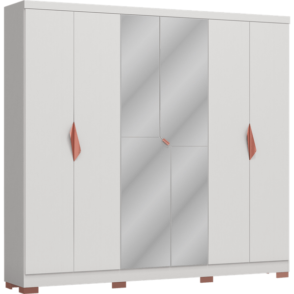 Guarda-roupa MDP, 6 Portas, 4 Gavetas, Espelho e Pés, Kappesberg - F544 Branco