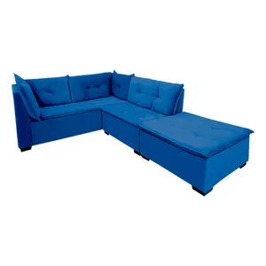 Conjunto Estofado Florença Com Puff Azul