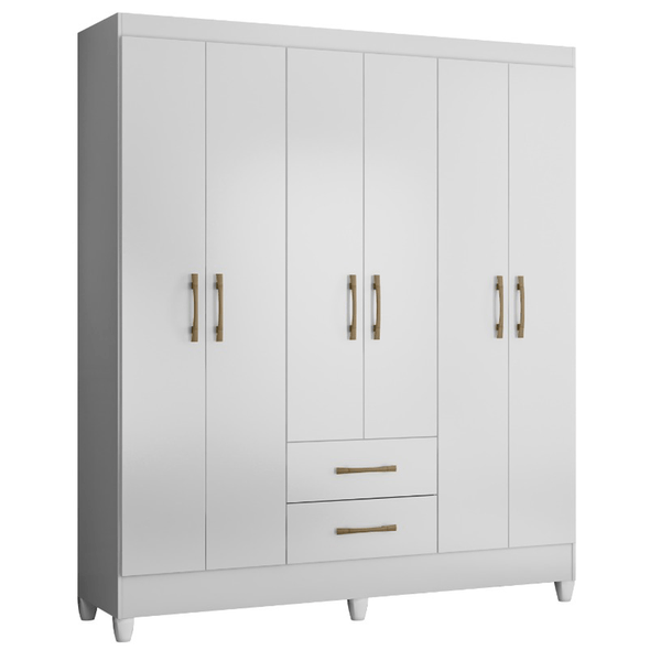 Guarda-Roupa Casal Panamá em MDP 6 Portas 2 Gavetas 6 Prateleiras Branco